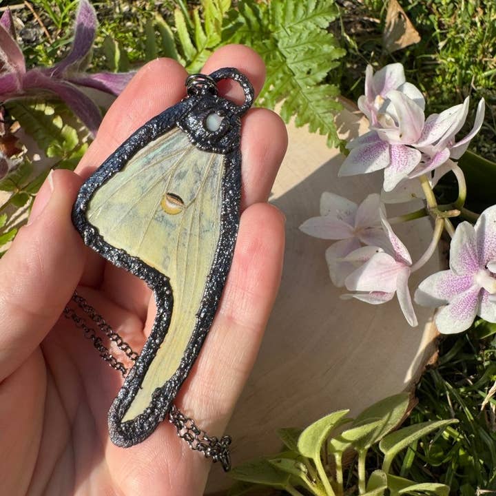 Copper Ashes - Wholesale Pendant/Charm Necklace - Mother of Pearl Shell and Luna Moth Wing Necklace1