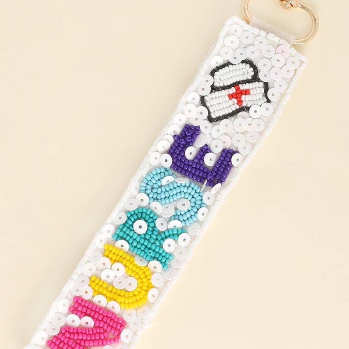 Nurse Long Strip Lettering Beaded Keychain for wholesale by SP Sophia Collection