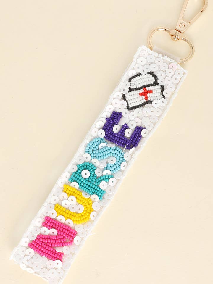 Nurse Long Strip Lettering Beaded Keychain for wholesale by SP Sophia Collection