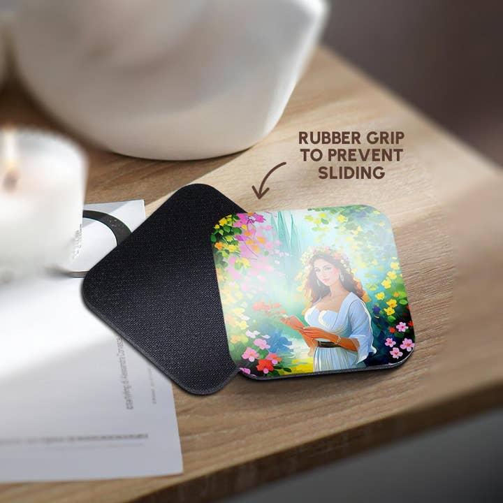 3dRose - Wholesale Coasters - 3dRose, Pretty Young Woman In The Garden With A Book In Her Hands Gift, Coaster10