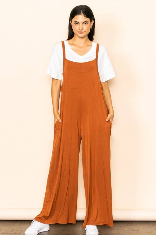 Elloh Collection - Wholesale Jumpsuit - Women's - Casual Comfy Wide Leg Overall Jumper w Bib and Side Pockets1