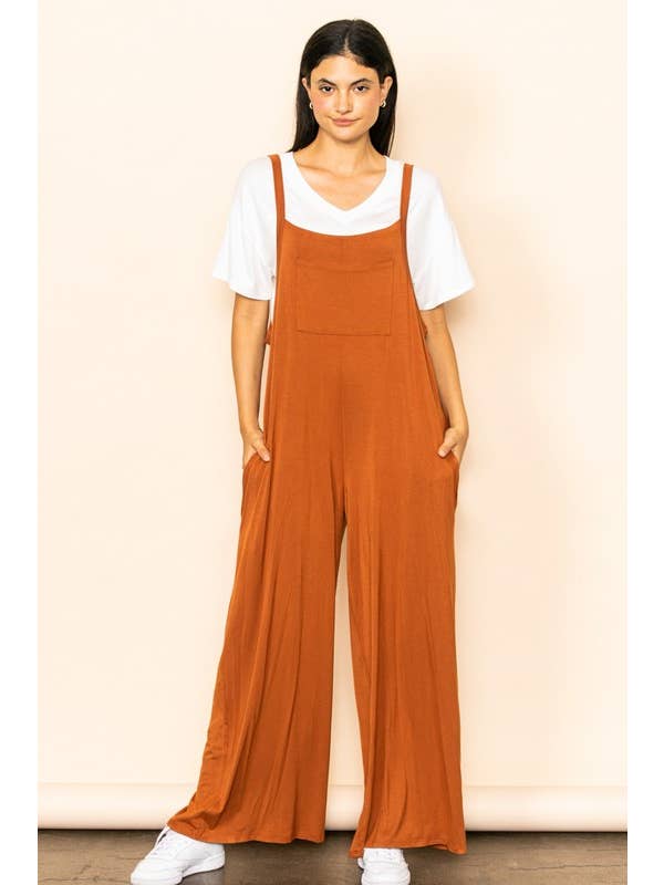 Elloh Collection - Wholesale Jumpsuit - Women's - Casual Comfy Wide Leg Overall Jumper w Bib and Side Pockets1