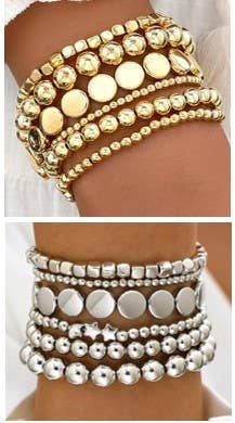JOSSLYN by wall to wall - Wholesale Beaded Bracelet - MULTI BALL CHAIN BEAD MIX STRETCHABLE BRACELET | 40B51292