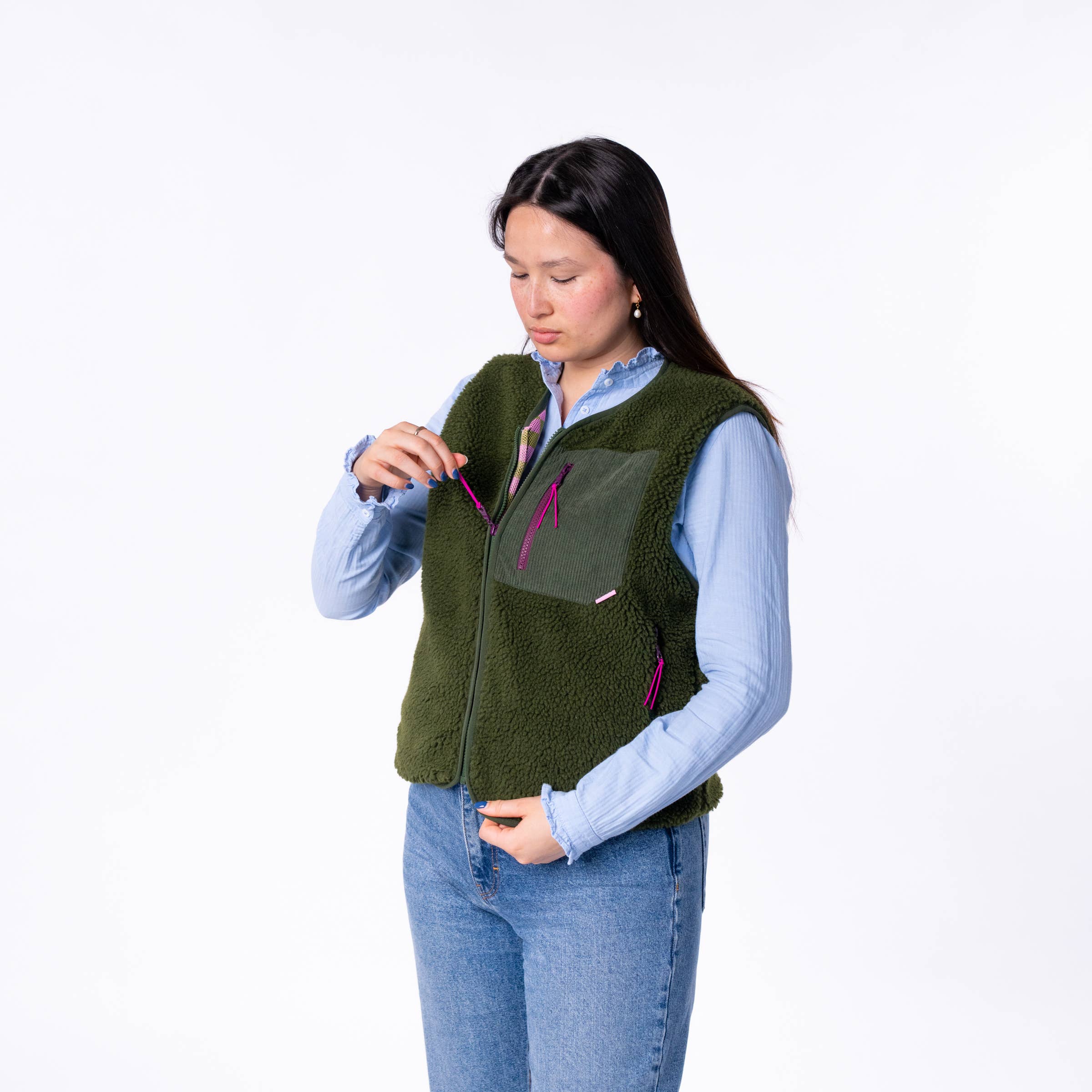 BILLYBELT - Venta al por mayor Chaleco de abrigo - Mujer - Chaleco sherpa sin mangas con cremallera para mujer en color caqui1