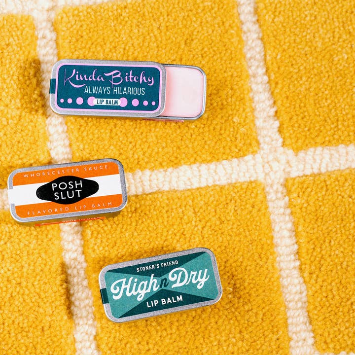 Whiskey River Soap Co. - Wholesale Lip Balm Set - Funny Old School Lip Balm Tin Set with Display (Clean)