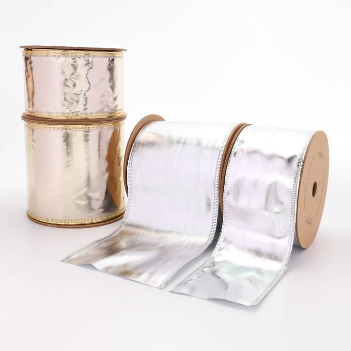 LA Ribbons Wholesale - Wholesale Ribbon - Gift Wrapping - 4" Lurex Wired Ribbon | Champagne | 10 Yard Roll
