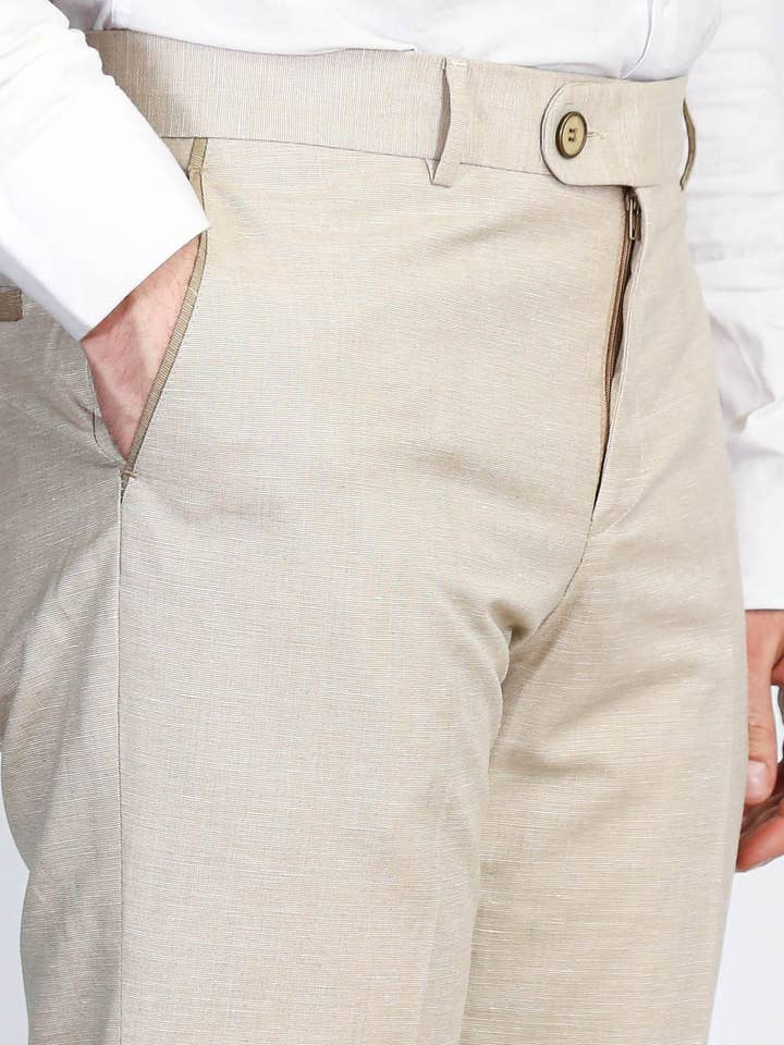 Beige Textured Slim Fit Dress Trousers – Wessi for wholesale by Wessi