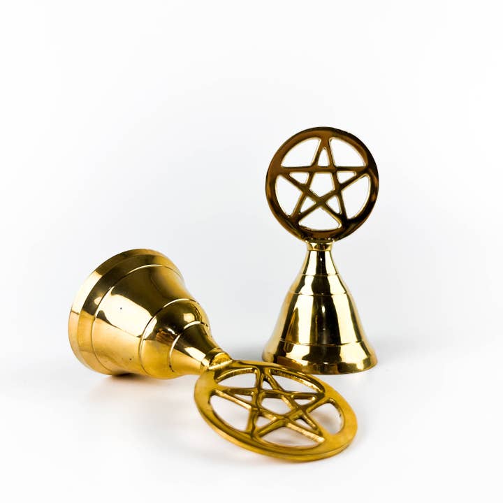 GREENROOTS USA LLC - Wholesale Bell - 2 Pieces Pentacle Brass Altar Bell - 3.75"H2