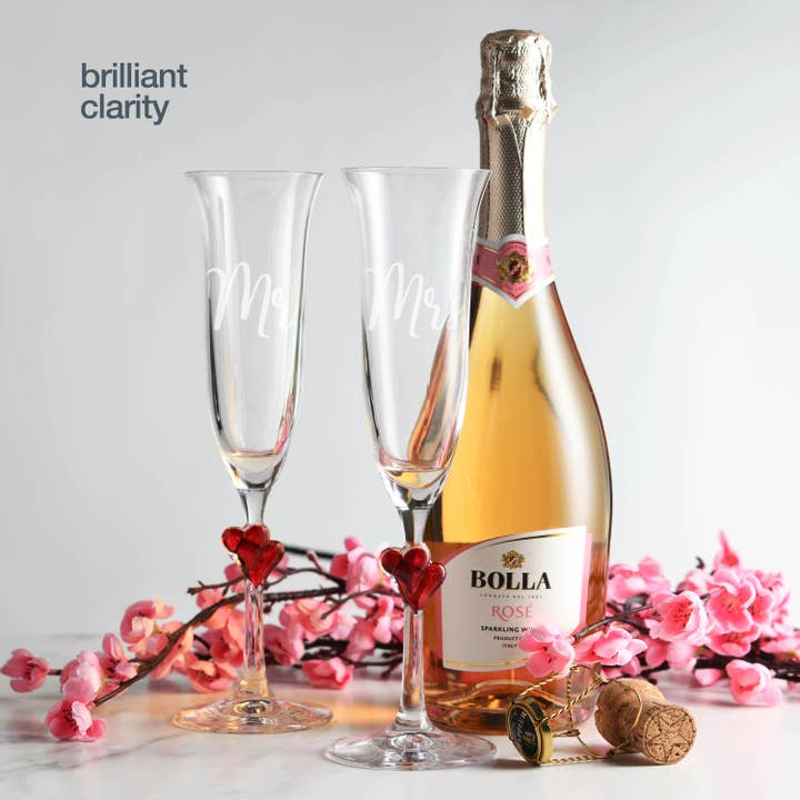 Alpine - Wholesale Champagne flute - Bride & Groom Champagne Flutes Red Hearts Glasses (Set of 2)11