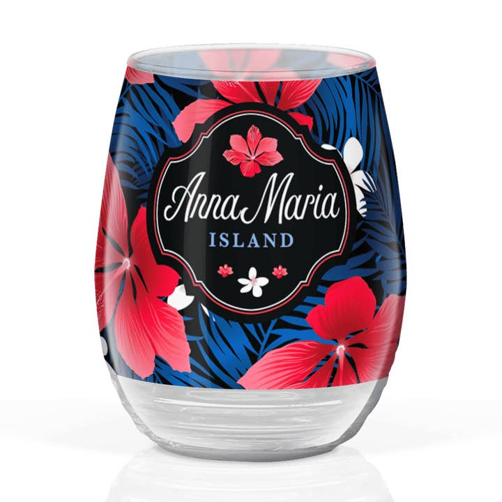 CustomTropicalFloralOnBlack2GlassWineGlass for wholesale by Matrix