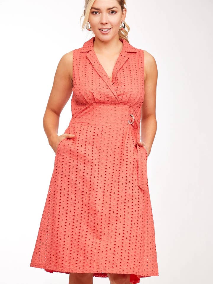 Waist Tie Eyelet Dress for wholesale by VERY BERRY