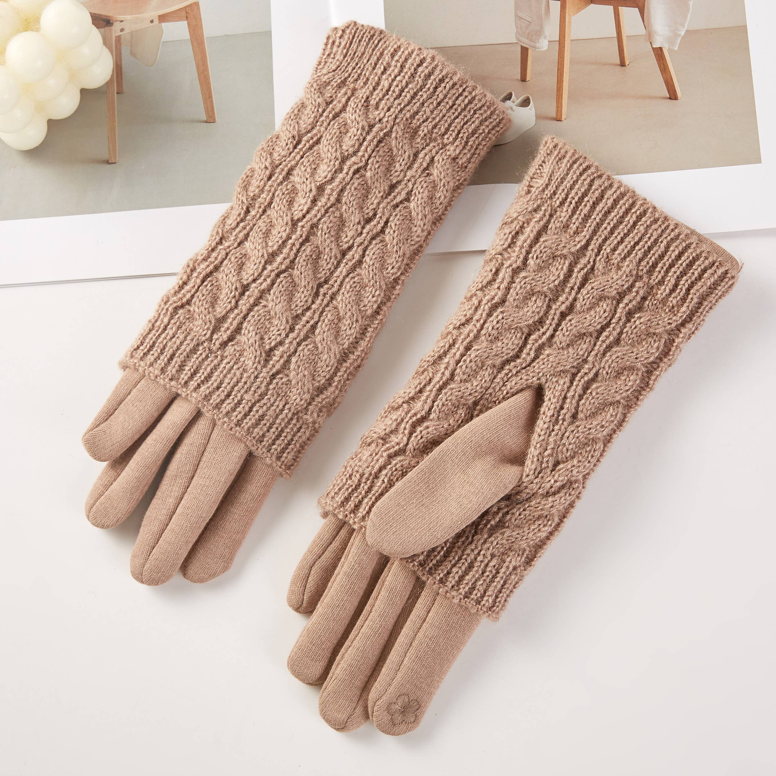 Hana - Venta al por mayor Guantes - Mujer - Guantes de invierno con textura de punto sólido y cable 3 en 11