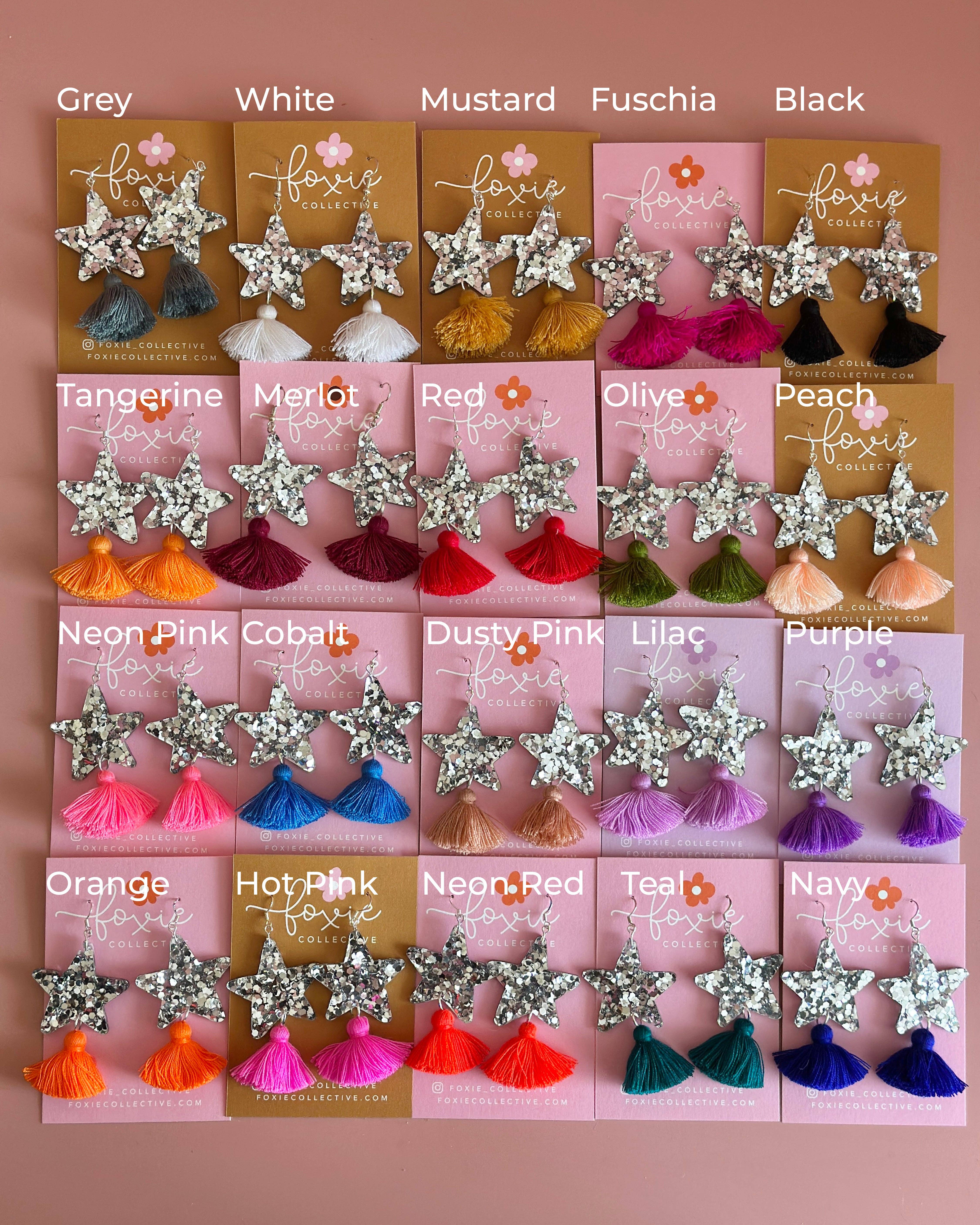 Foxie Collective - Wholesale Dangle Earrings - Custom Star Dust Dangles | Silver or Gold | Select Tassel Colour | WHOLESALE22