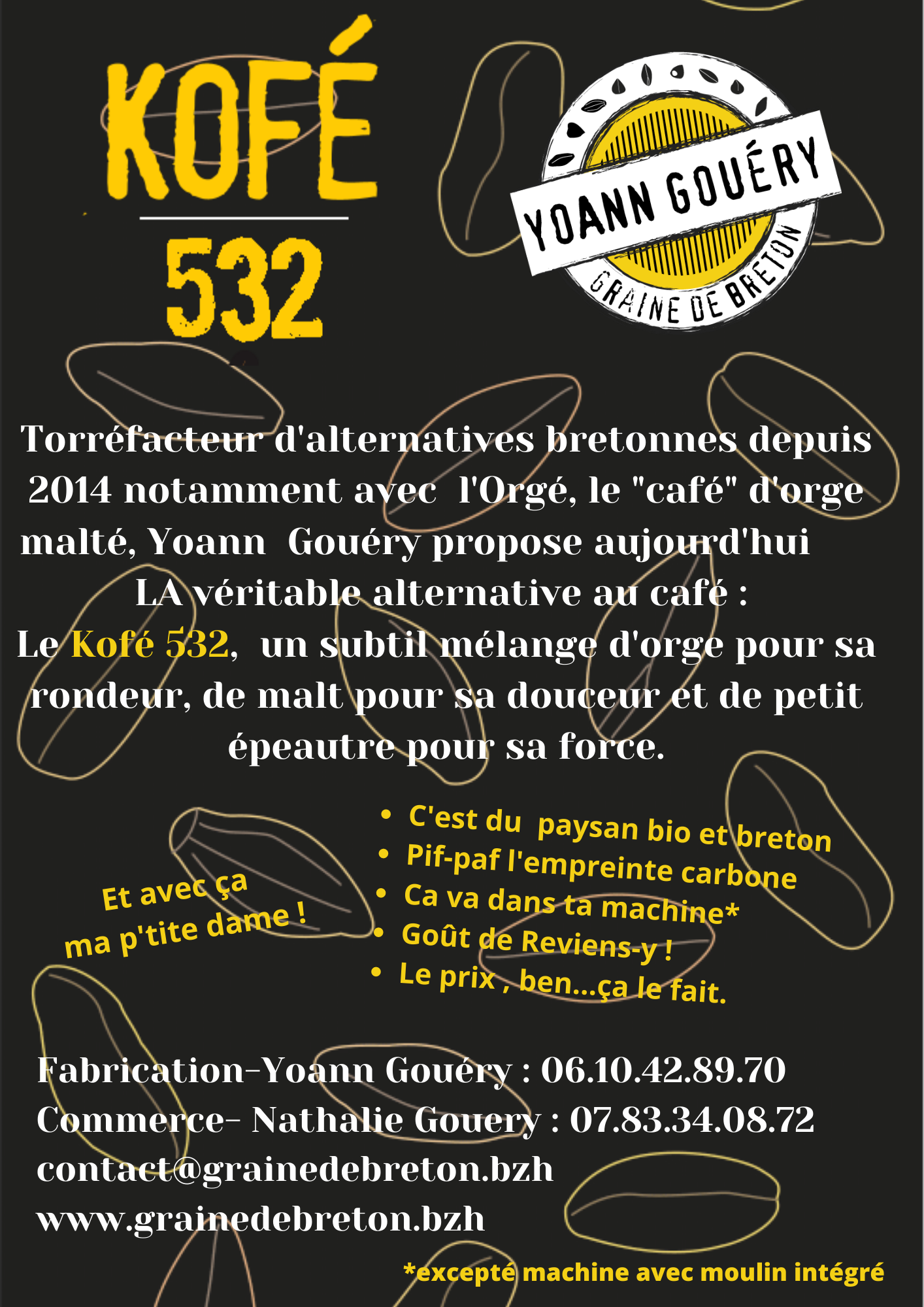 Yoann Gouery-Graine de Breton – Grãos de café por atacado – Mistura de cereais torrados "Kofé 532 AB 200 G2