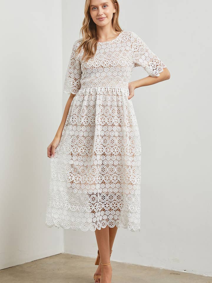 MIDI DRESS WITH SCALLOP EDGES for wholesale by Polagram by Wellmade USA