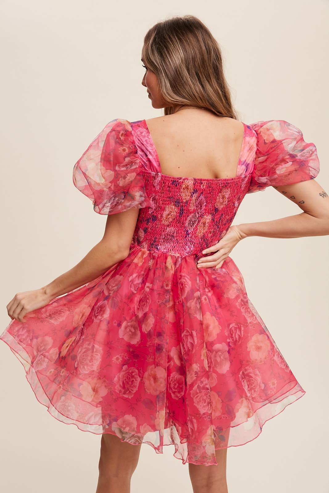 Listicle - Wholesale Dress - Women's - Floral Puff Sleeve Organza Mini Dress34