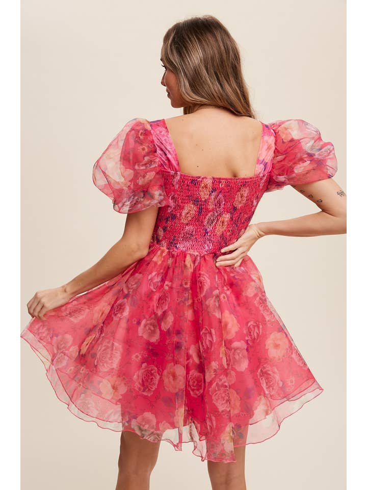 Listicle - Wholesale Dress - Women's - Floral Puff Sleeve Organza Mini Dress34