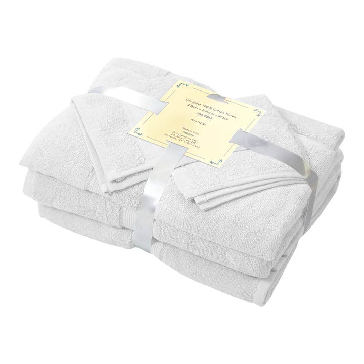 Cotton Bath Towel Set of 6 | 400 GSM Hotel Quality -White for wholesale by Cozy Trends