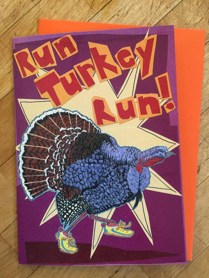 Biglietto di auguri Run Turkey Run per la vendita all'ingrosso da parte di Sunde White Industries