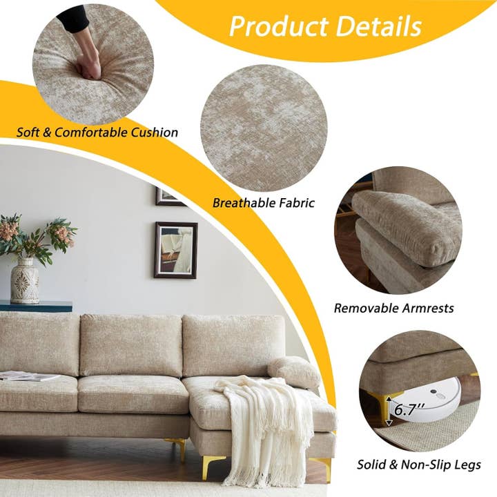 Convertible Sectional Sofa 110 Inch Camel U Shape for wholesale on Faire3