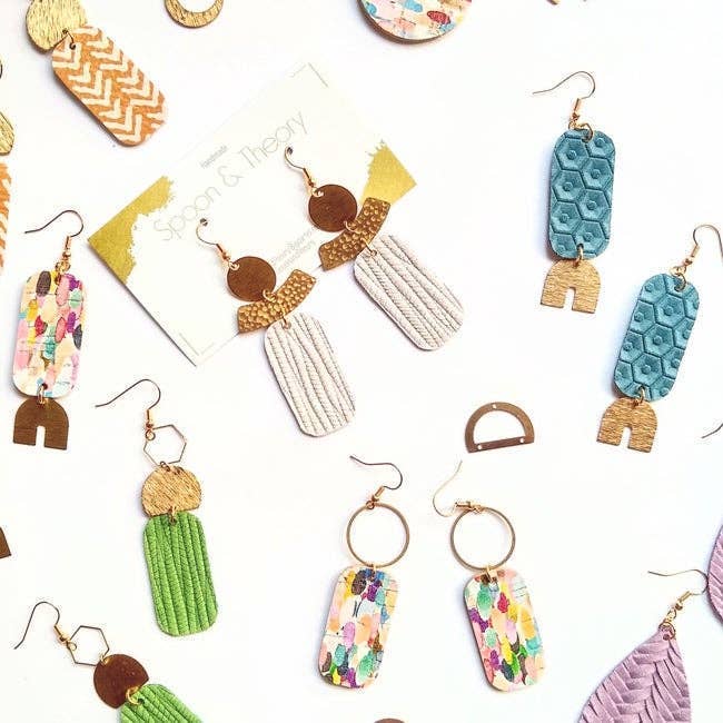 Spoon & Theory Handmade - Wholesale Dangle Earrings - Tessa Leopard Cork + Leather Earrings |5