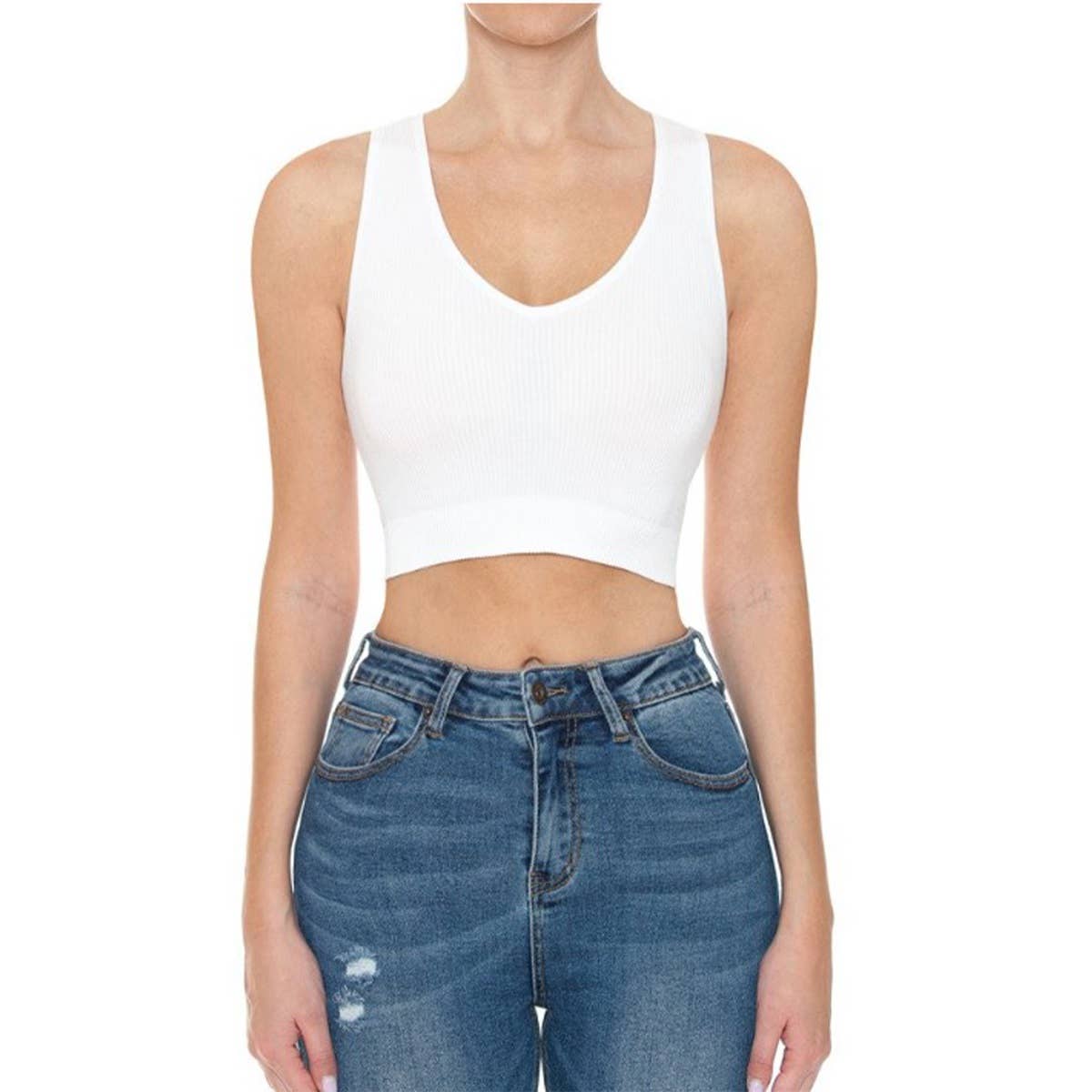 Timeless – wholesale Tank top – Women′s – Deep V Neck Ribbed Seamless Crop Tank Top5