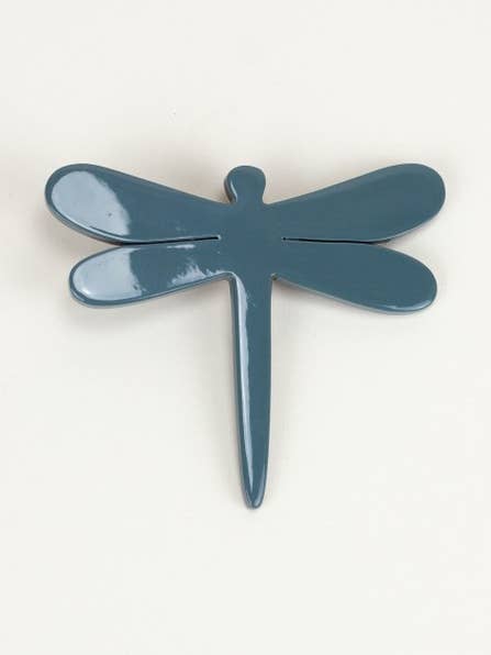 Broche libellule en corne et laque bleu-gris pour la vente par rivêt - L'Indochineur