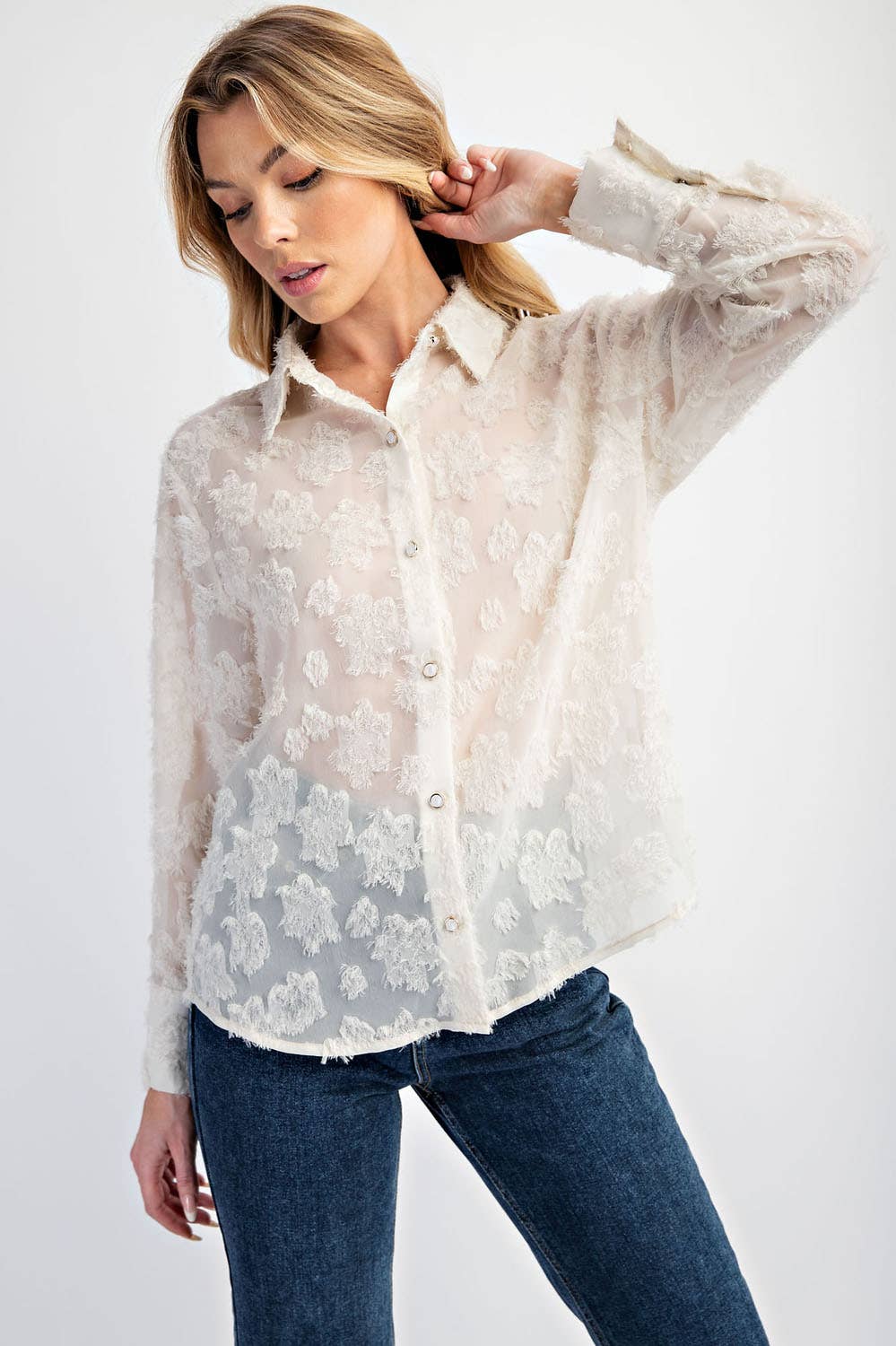 Heyson - Wholesale Button Down Shirt - Women's - LT1007 Elegant and Sophisticated Lace Button-Down Shirt