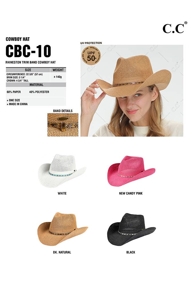 Hana - Wholesale Cowboy Hat - Women's - C.C Rhinestone Trim Band Cowboy Hat5