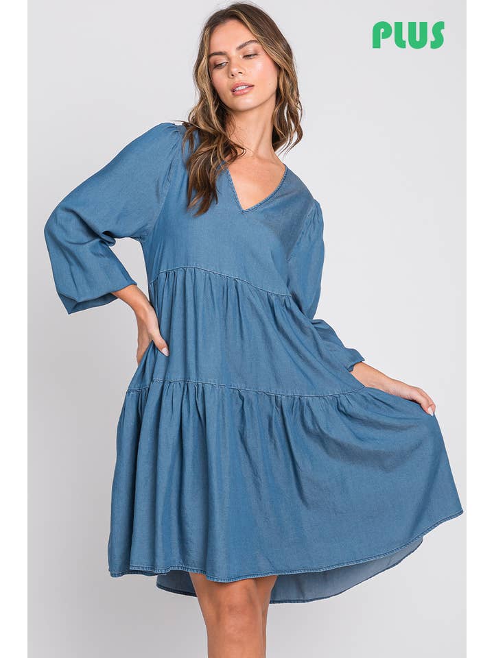 ZiA Apparel - Wholesale Dress - Women's - Thin Denim Tiered Dress Plus Size1