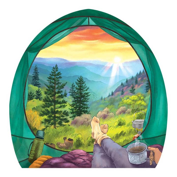 Tent View Mountains Camping Stickers for wholesale by Sticker Art