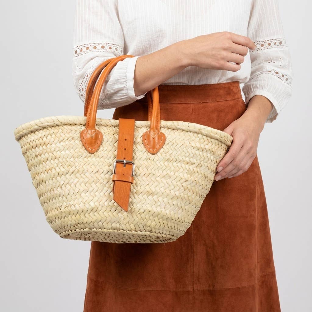 Melecraft – wholesale Strandväska – Mini fransk marknadskorg läderrem stråväska6