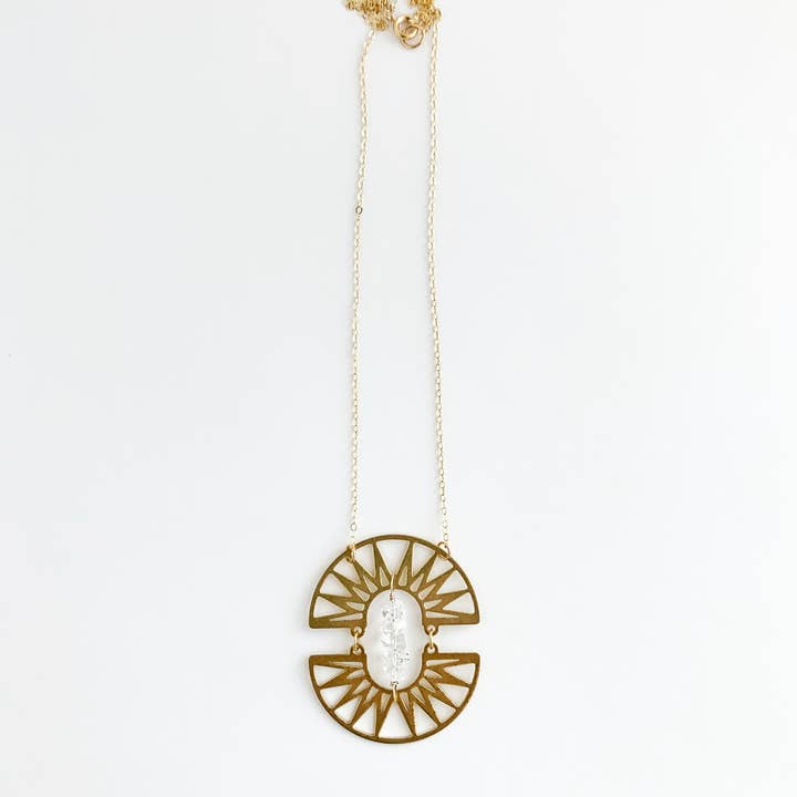 Laura Stark Designs - Wholesale Pendant/Charm Necklace - Boho Brass Double Ray Necklace | Raw Crystals3