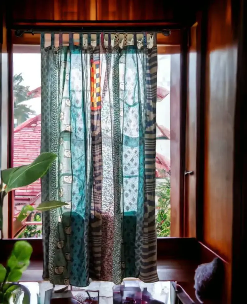 Bhawana Handicrafts - Wholesale Curtain - 5 Piece Lot, Indian Vintage Old Silk Sari Fabric Made Theme 4