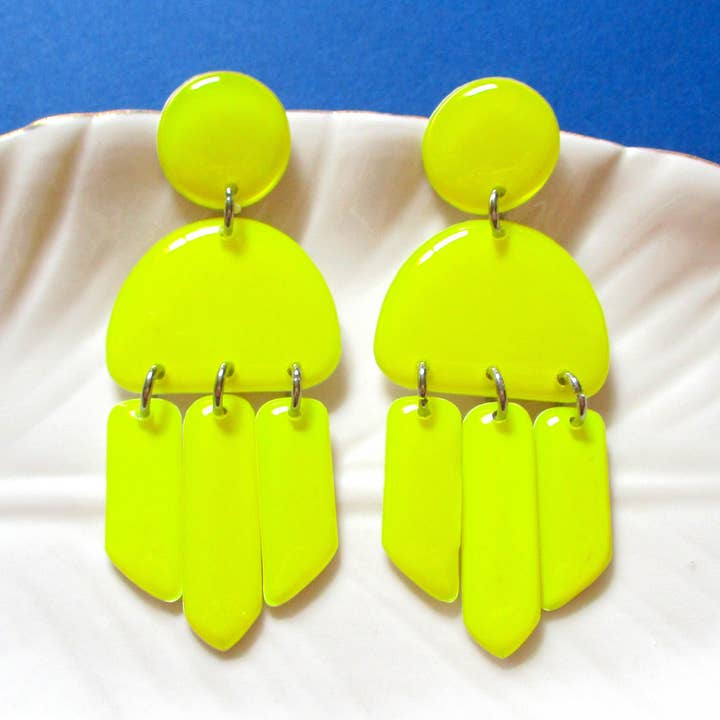 Neon Yellow Resin Fringe Earrings for wholesale by Wuve