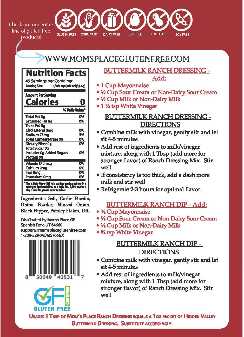Mom's Place Gluten Free - Wholesale Salad Dressing - Mom's Gluten-Free & Dairy Free Ranch Dressing Mix2
