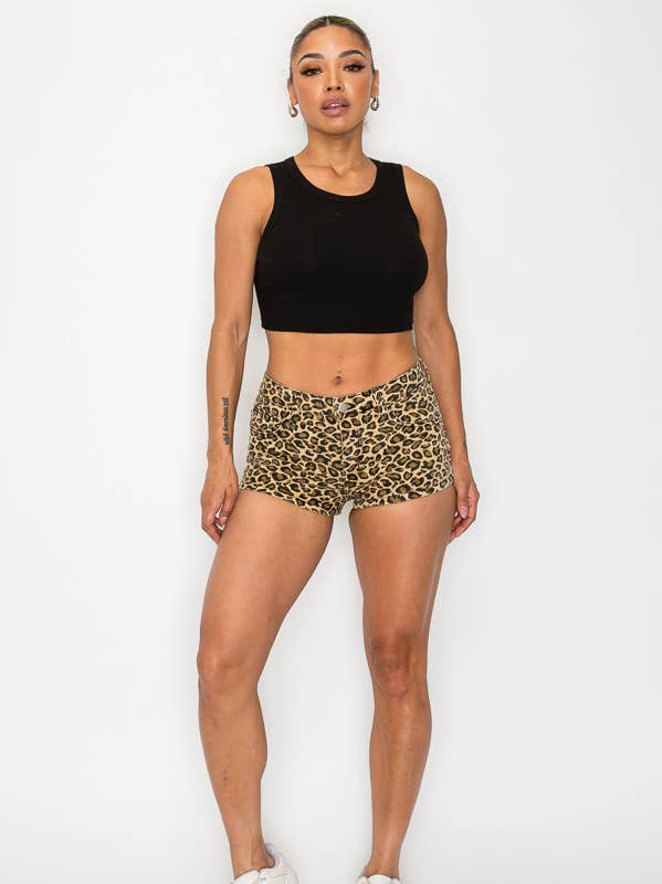 Machine Jeans - Wholesale Shorts - Women's - Leo Leopard Print Mini Shorts
