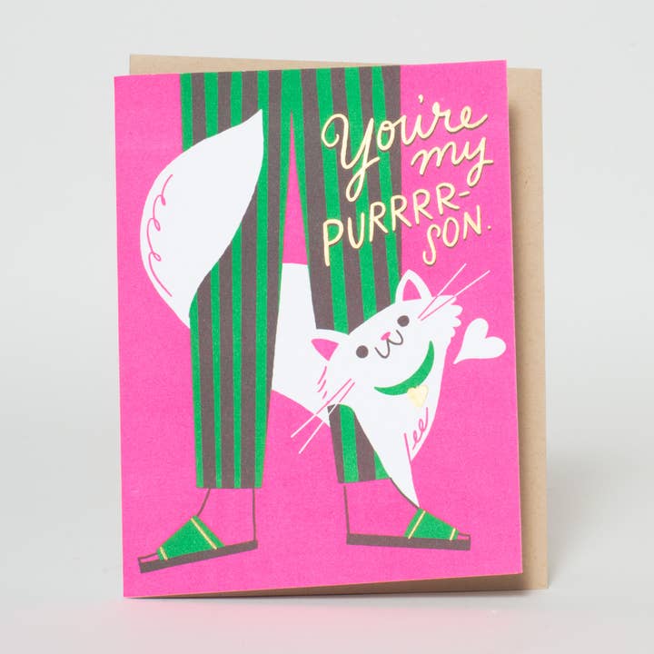 Carte de vœux Cat Love Punny Letterpress de la marque Hello ! Chanceux pour la vente par Egg Press Manufacturing
