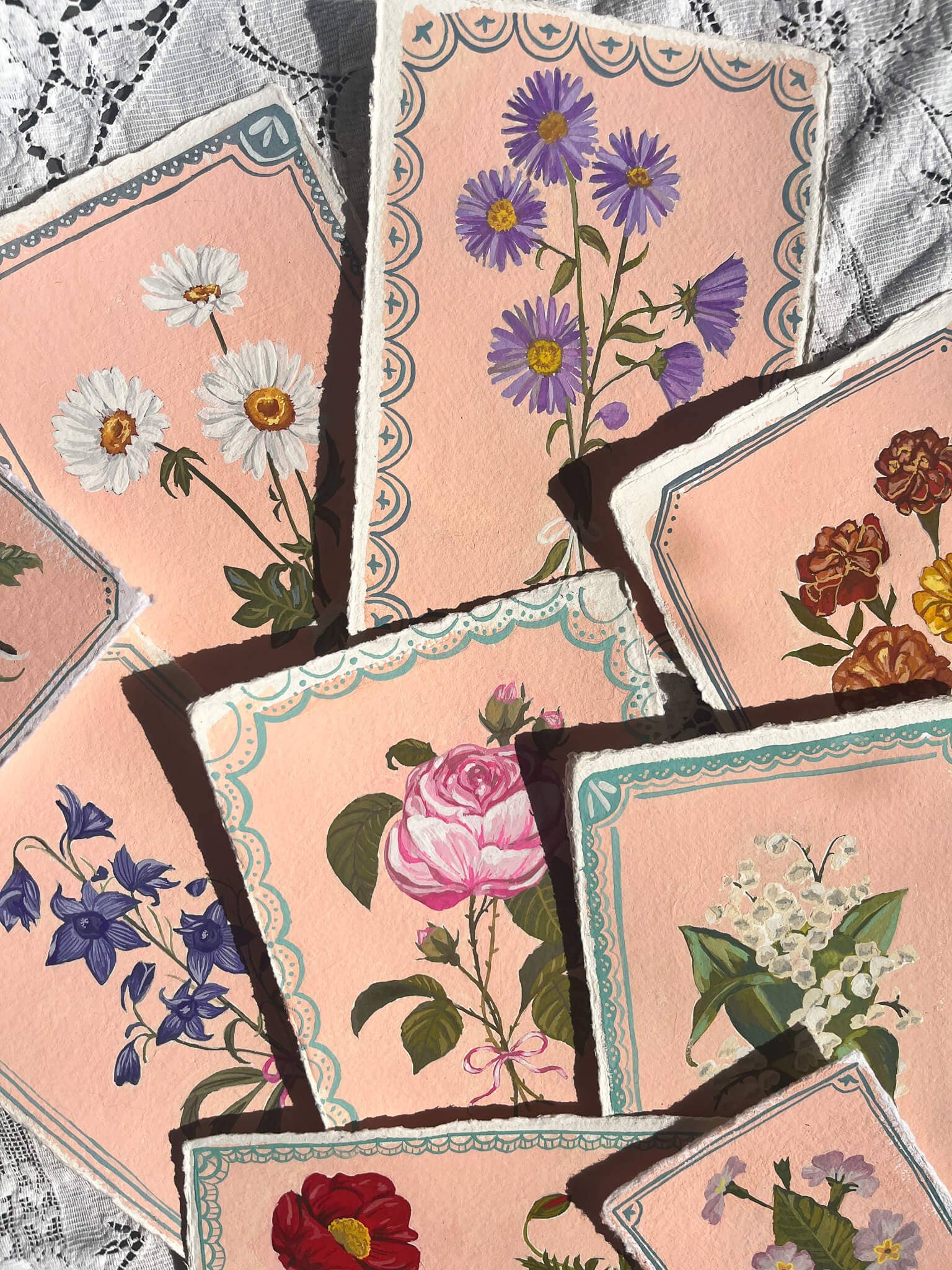 glad you're here co - Wholesale Painting/Drawing - Original September Birth Month Flower – Aster Flower Painting on Handmade Paper – Vintage Botanical Artwork for Elegance & Valor7