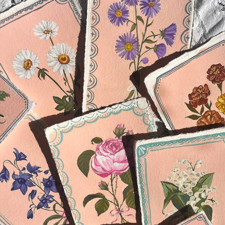 glad you're here co - Wholesale Painting/Drawing - Original September Birth Month Flower – Aster Flower Painting on Handmade Paper – Vintage Botanical Artwork for Elegance & Valor7