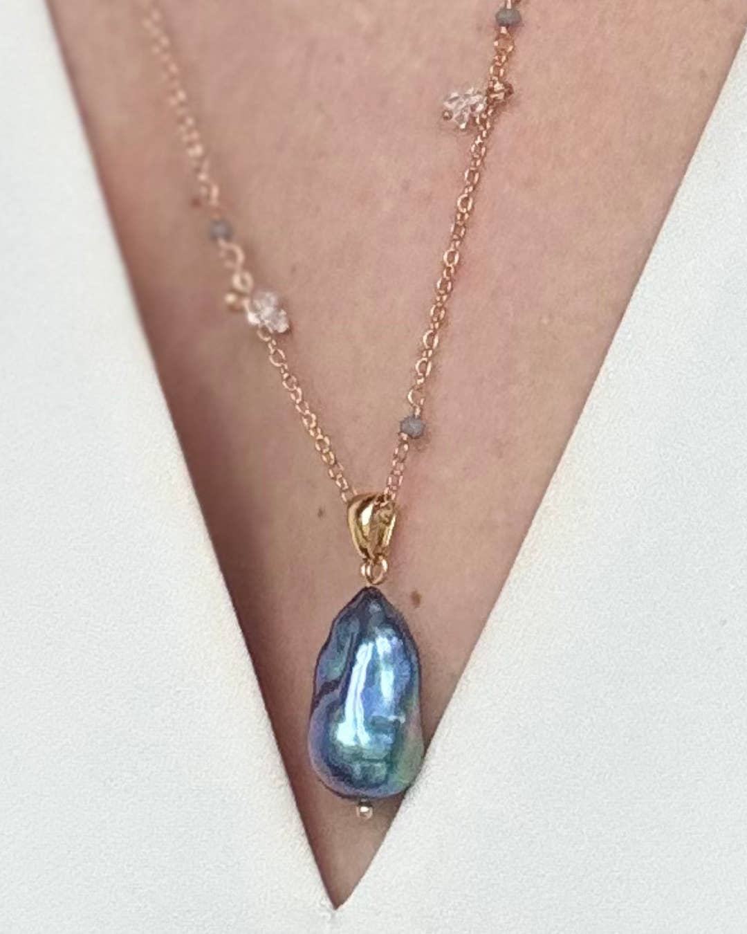 WILYMI Jewelry Co - Wholesale Pendant/Charm Necklace - Tahitian Pearl Necklace + Herkimer Diamonds