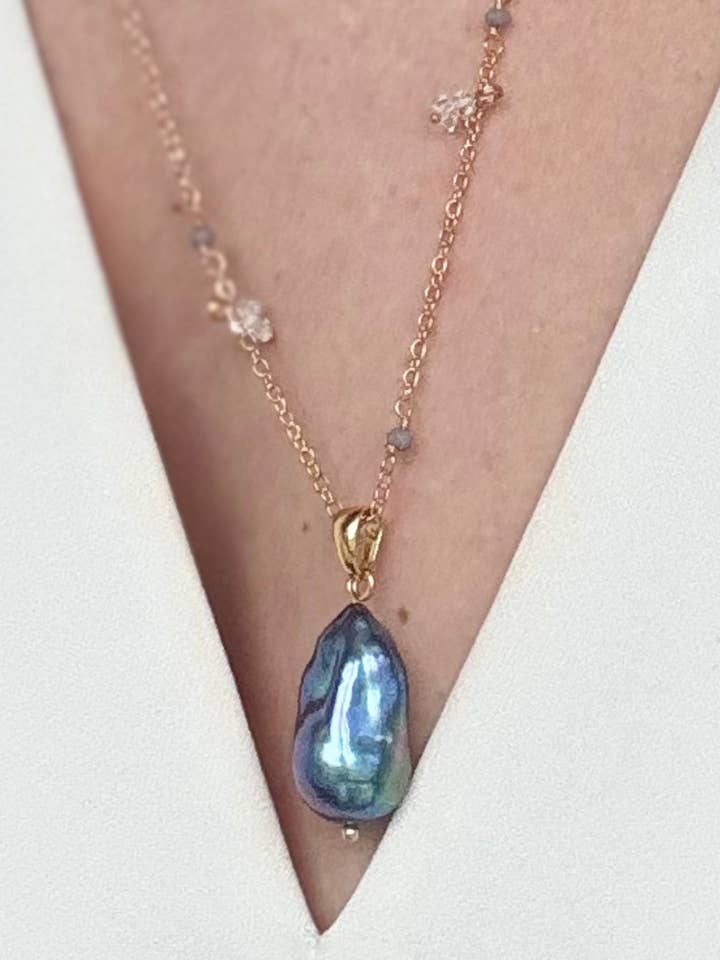 Tahitian Pearl Necklace + Herkimer Diamonds for wholesale by WILYMI Jewelry Co