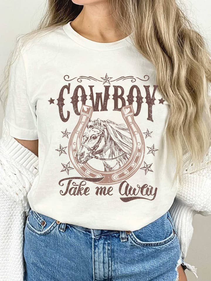 COWBOY TAKE ME AWAY GRAPHIC TSHIRTS for wholesale by Rustee Clothing