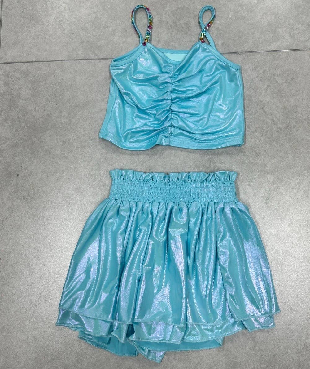 Ellie and Mila - Vente Ensemble haut et jupe – enfant - Ensemble jupe-short bleu métallisé10