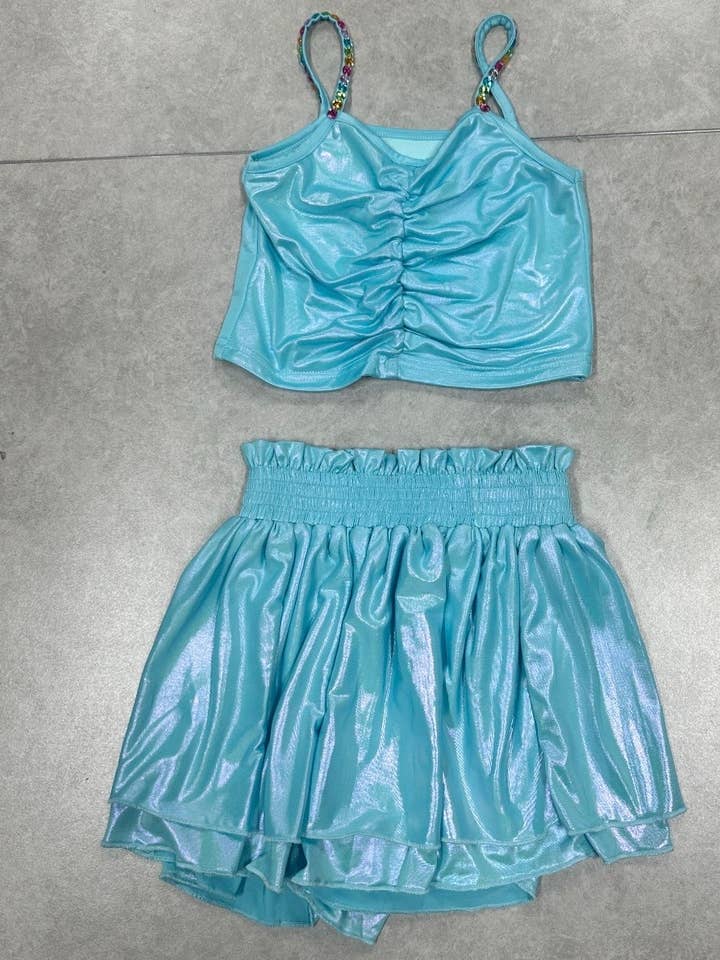 Ellie and Mila - Vente Ensemble haut et jupe – enfant - Ensemble jupe-short bleu métallisé10