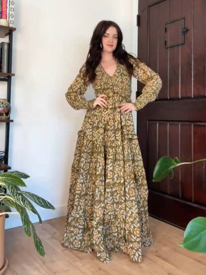 ORGANIC Cotton Block Printed Maxi Dress, Floral EMILIA Dress for wholesale by Gardenbelle Shop