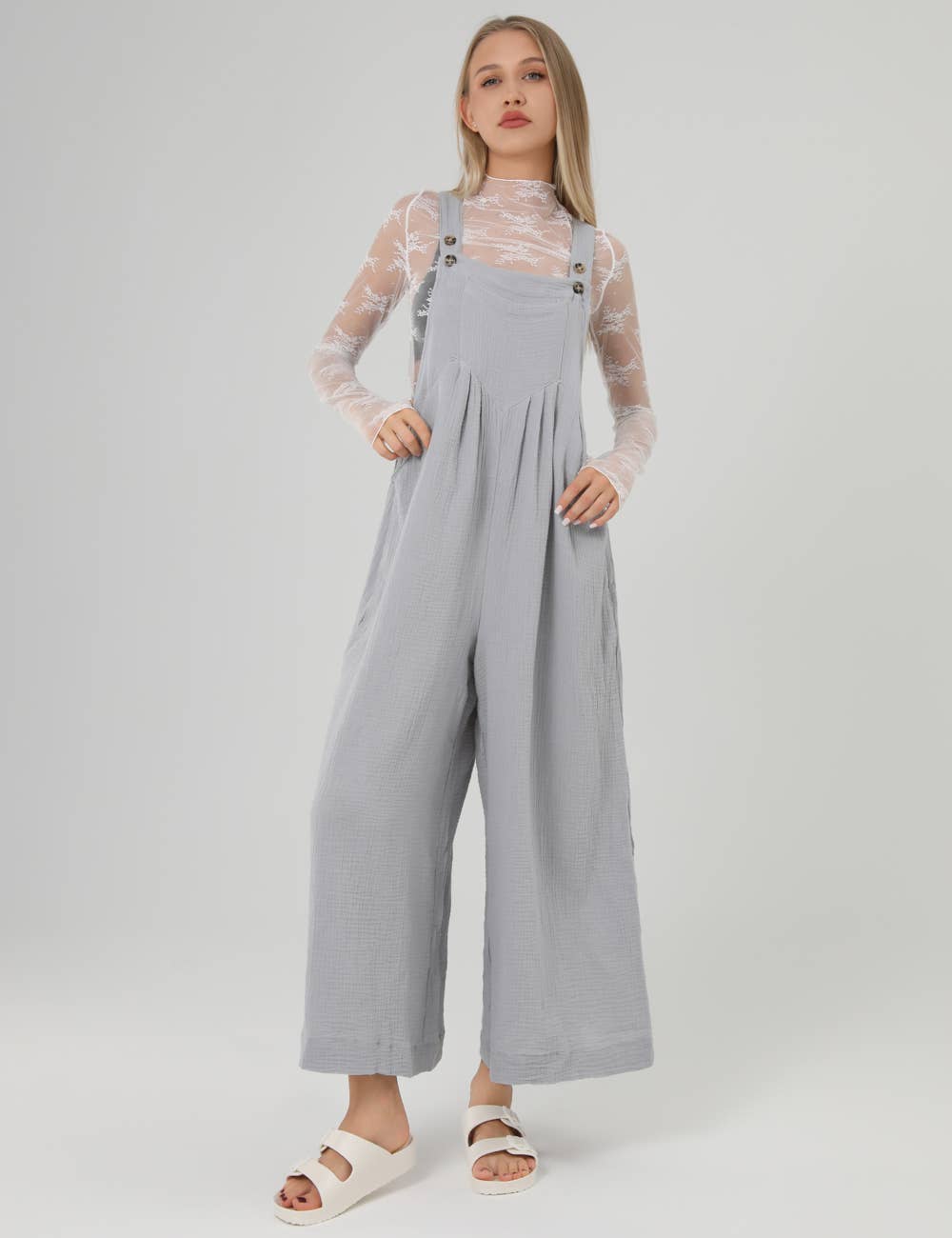 Sweetkama - Venta al por mayor Peto - Mujer - Mono suelto de crepé liso para mujer SKJ16220