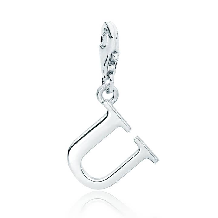 My Jewellery Story - Wholesale Individual charm/pendant - Letter U Initial Charm, White Gold Rhodium Plated Pendant