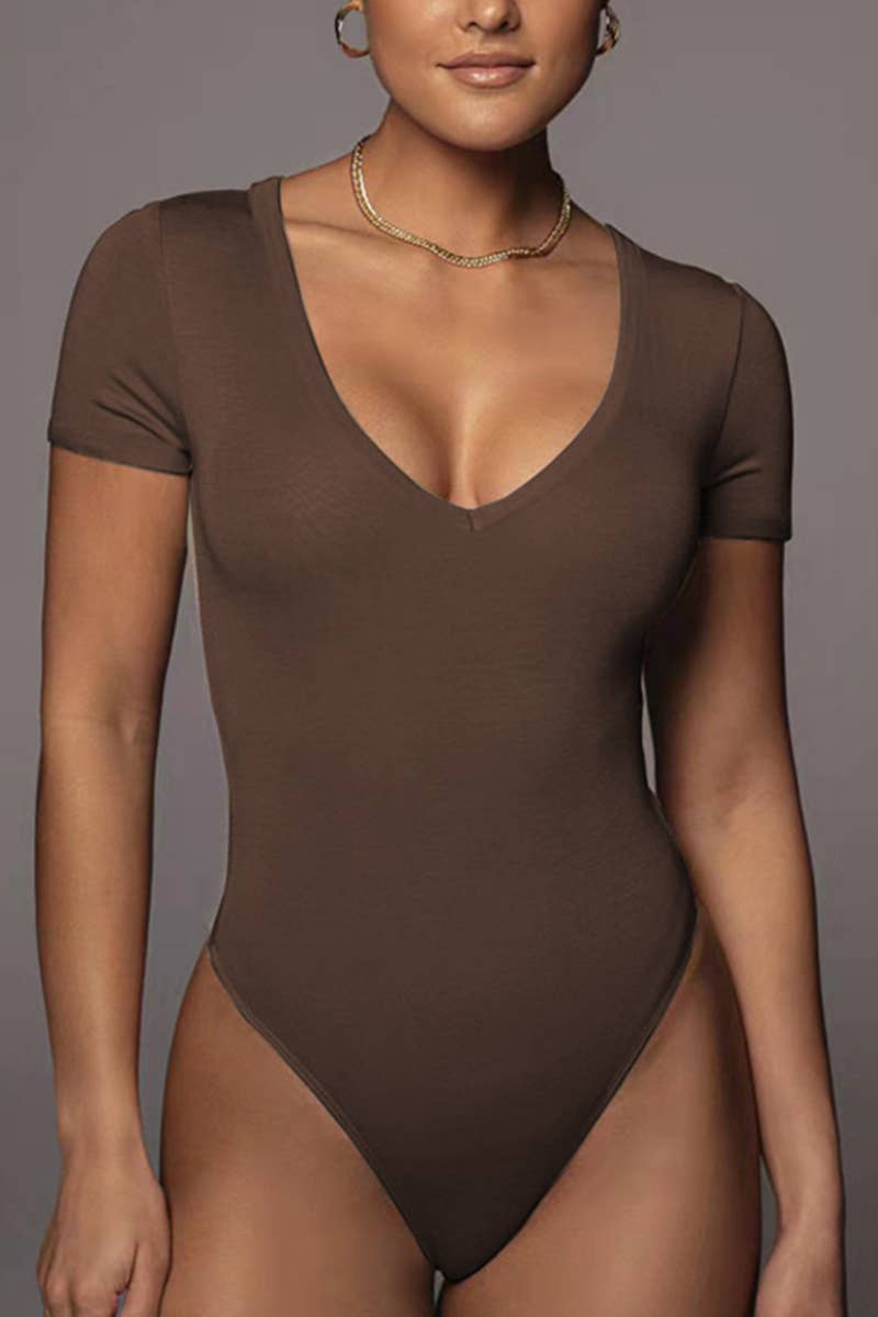 Lily Clothing - Wholesale Bodysuit - Women's - WOMEN SHORT SLEEVE DEEP U NECK BODYSUIT_CWSBS00462