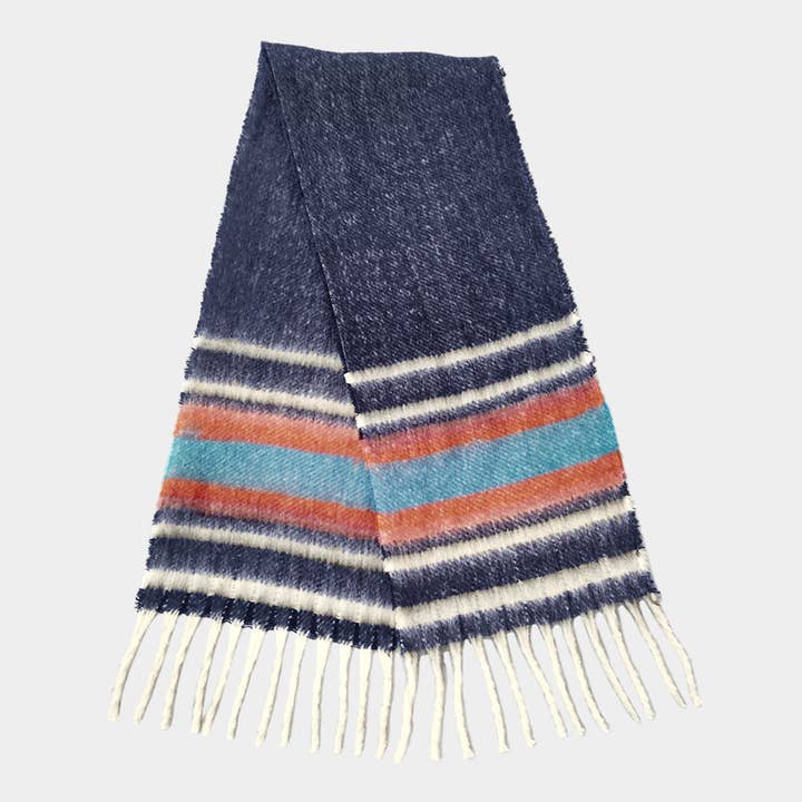 Wona Trading, Inc. - Wholesale Scarf - Women's - Multi Stripe Cozy Scarf with Fringe